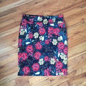 LulaRoe Cassie Green Black Yellow Floral Skirt